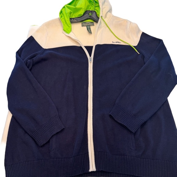 Lauren Ralph Lauren Active  Women's Hooded Zip Up Sweater Navy White Sz 2X NEW - Picture 2 of 11